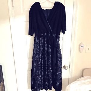Alex Evenings 22W navy blue shirt sleeves sequined evening dress